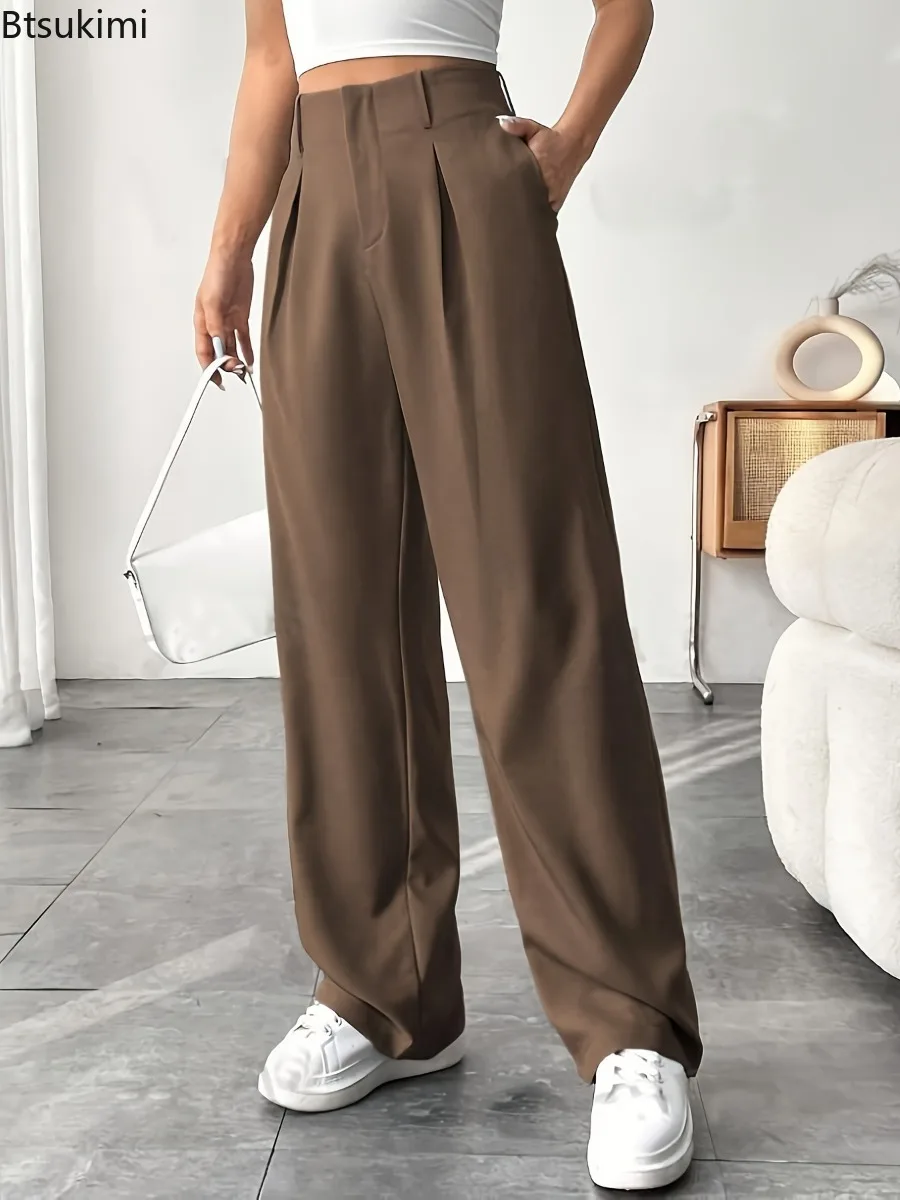 New 2026 Women's High Waist Wide Leg Suit Pants Solid Casual Baggy Trousers Spring Summer Classic Versatile Women Commuter Pants