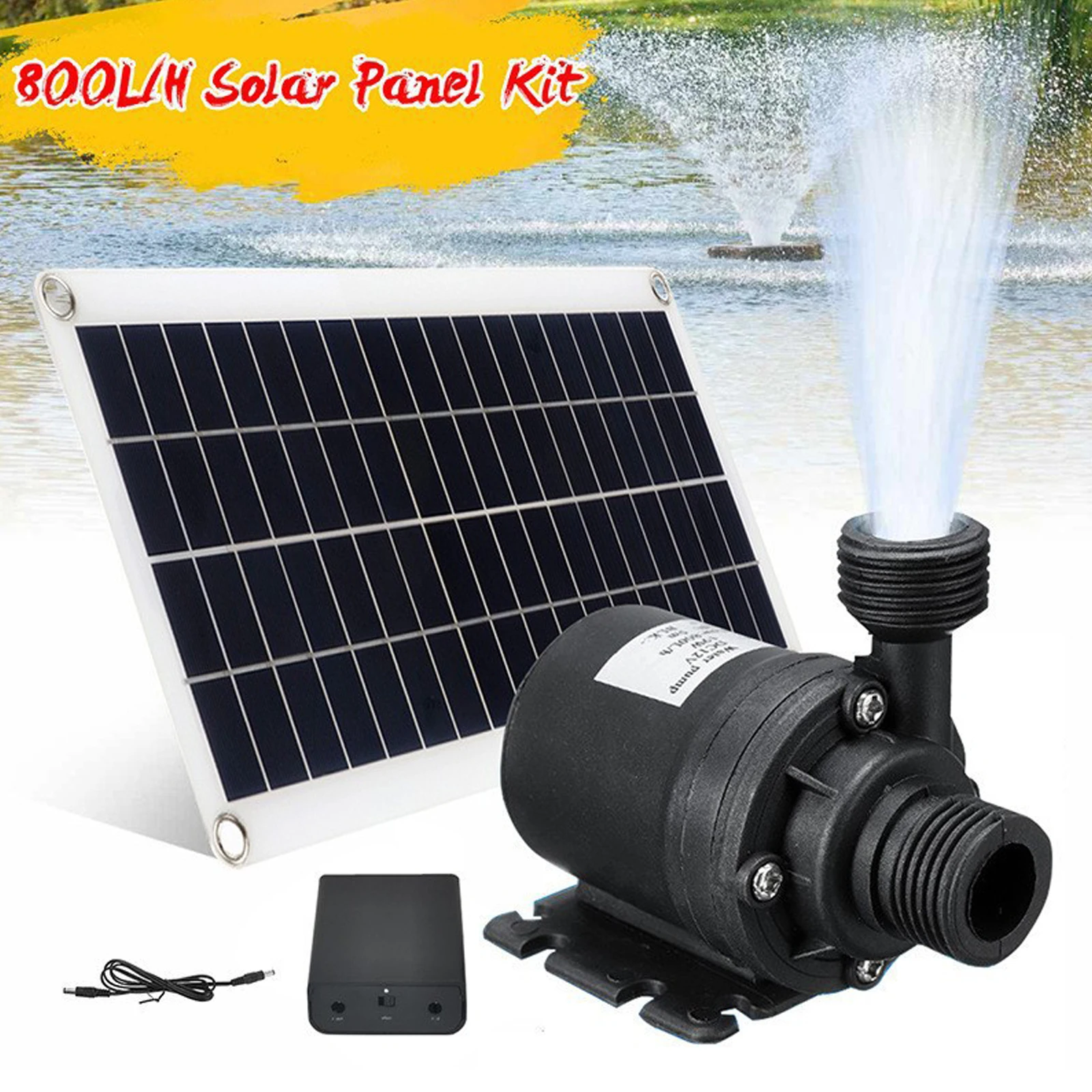 Solar Water Fountain Pump 500W 800L/H Outdoor Pond Fish Tank Garden Water Pump Set Solar Panel Mobile Power Water Pump