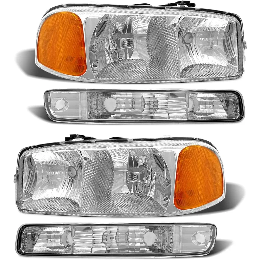 

Фары для GMC Sierra 1500/2500 HD/3500 HD 1999-2006 годов с хромированным корпусом, янтарный отражатель, пара прозрачных линз