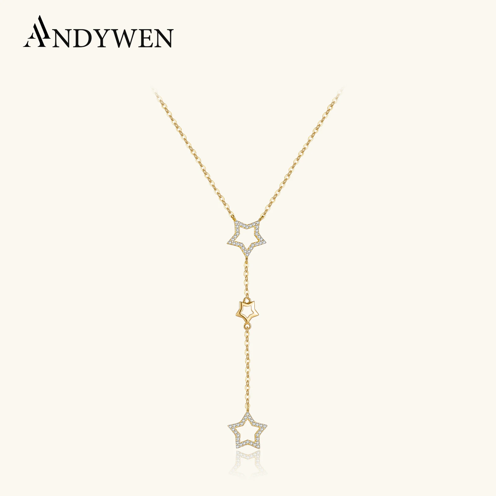 

ANDYWEN, ожерелье из стерлингового серебра 925 пробы с выдолбленной звездой Y-образной формы, 2025, нежное повседневное элегантное ювелирное изделие на каждый день, подарок для женщин