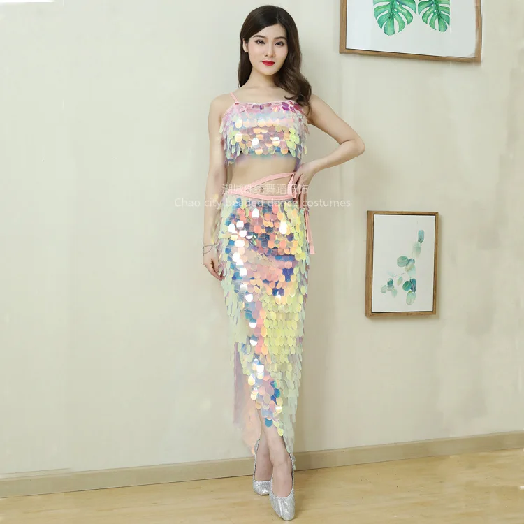 

New Oriental Dance Belly Dance Suit Hip Towel Fishtail Skirt Egg Shaped Sequin Suit Stage Performance