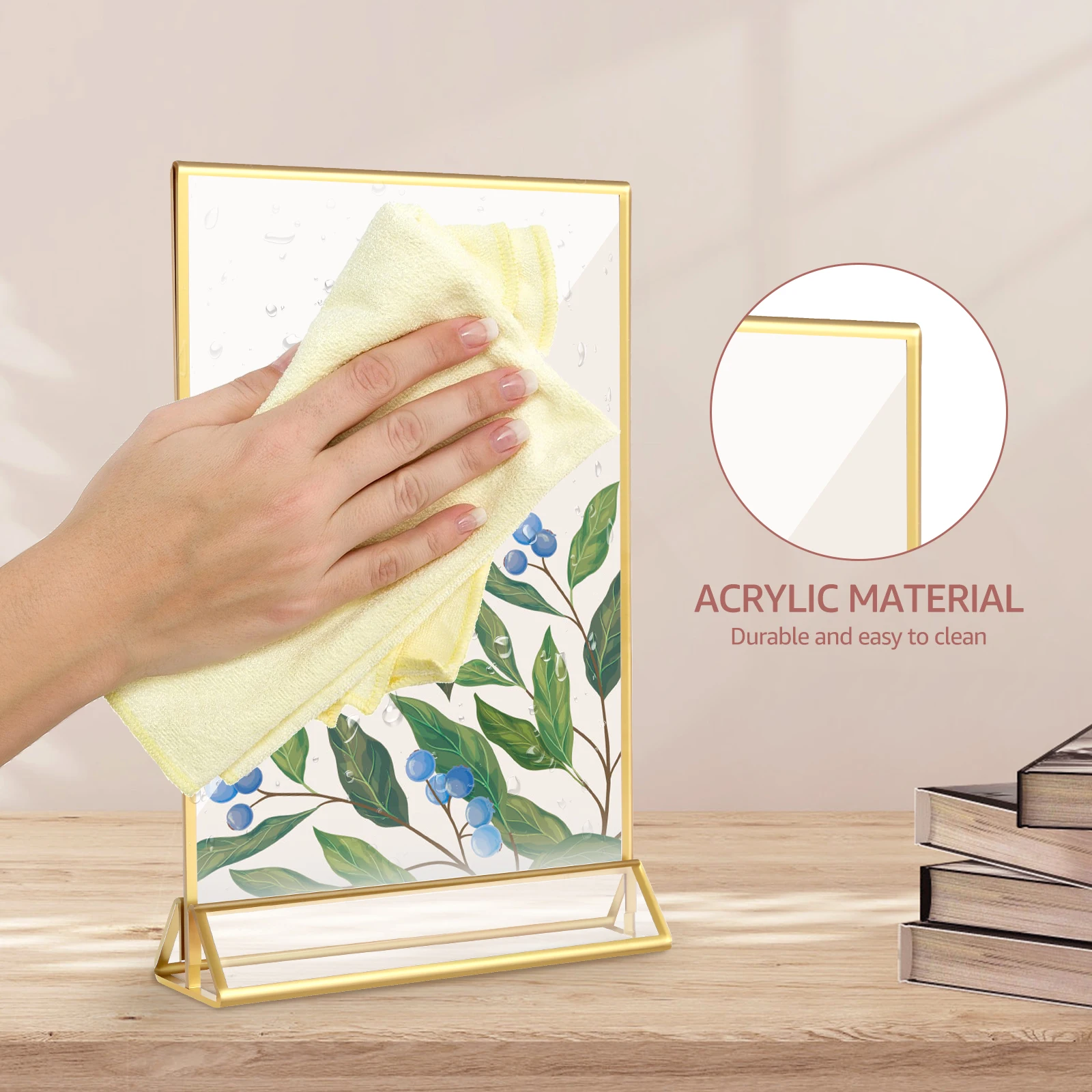6Pcs Acrylic Sign Holder Clear Double-Side Sign Display Stand Gold Border Table Flyer Holder 4 x 6inch/5x7inch Multipurpose Menu