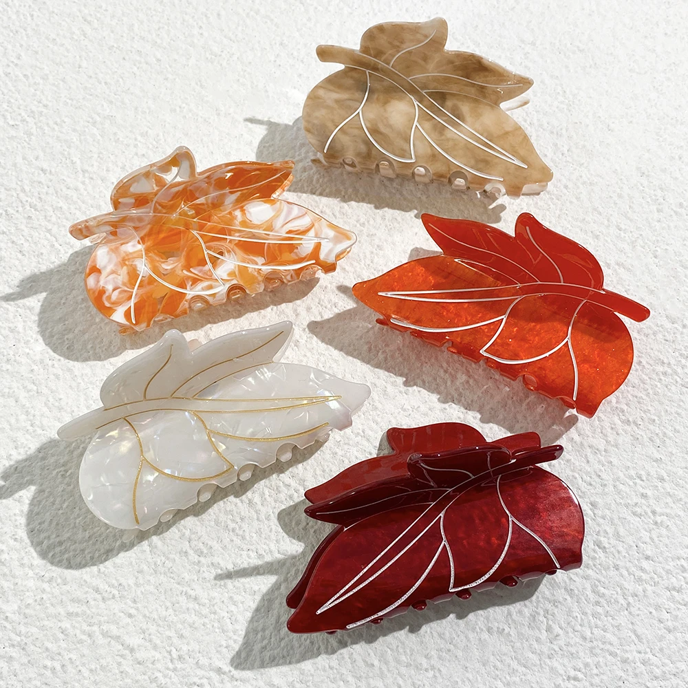 Fashion Marble Pattern Leaf Shape Acetate Hair Claw Clip For Women Creative Funny Leaves Geometric Hairpin Hair Accessories Tool