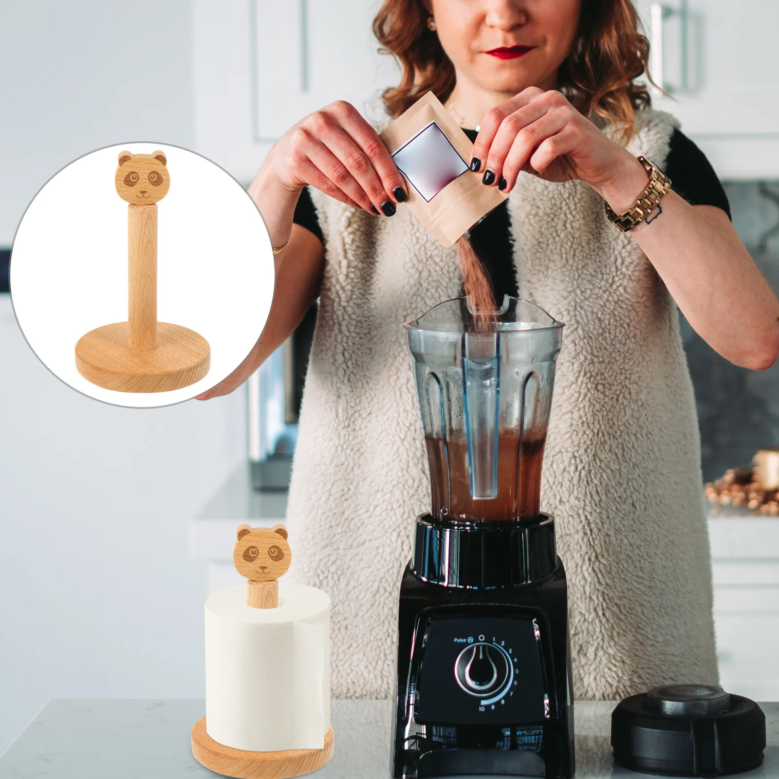 

Wooden Roll Paper Towel Holder Bathroom Kitchen Tissue Stand Vertical Storage Rack For Home Decor Durable Wood Tissue