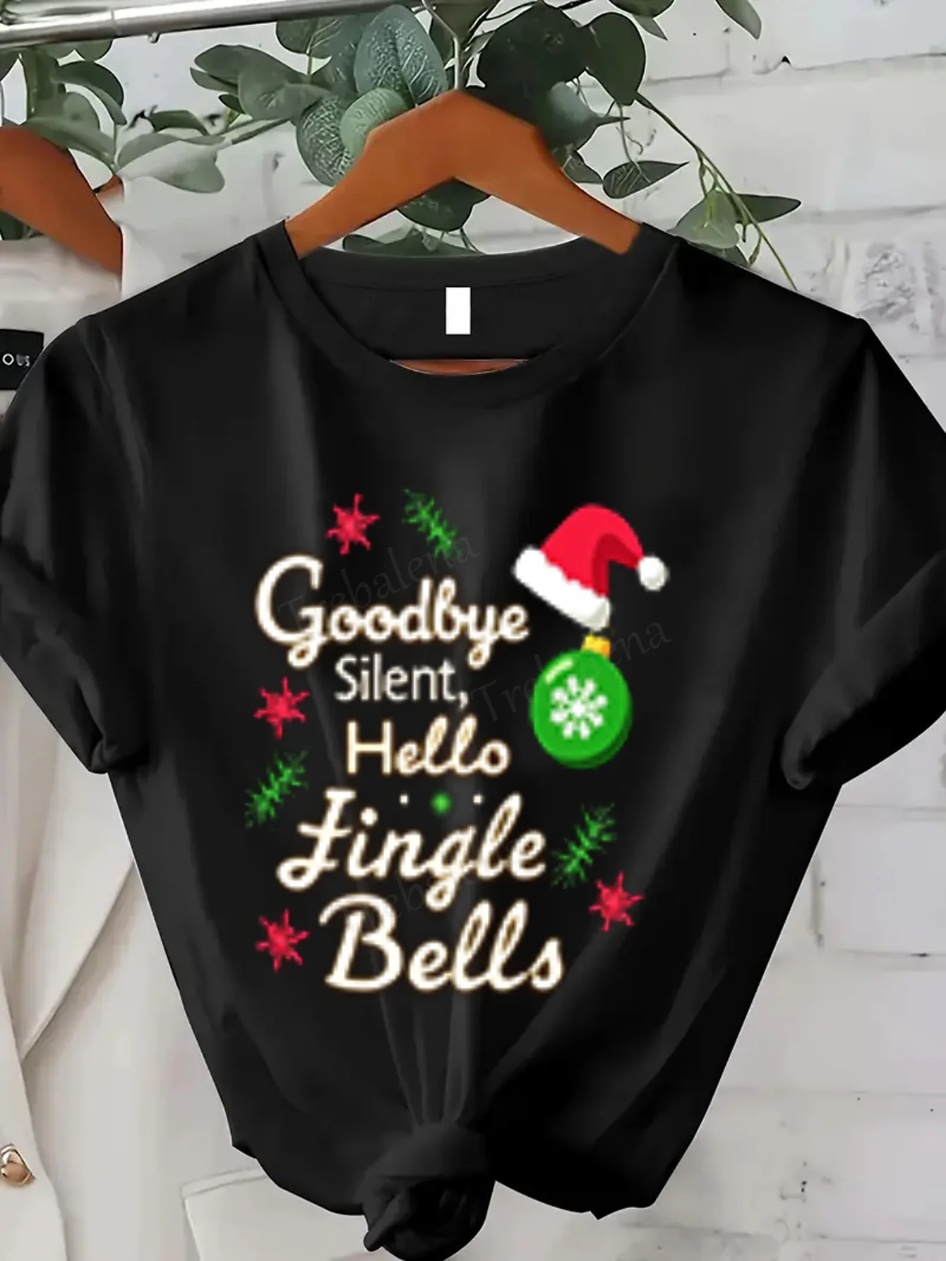 تي شيرت نسائي احتفالي "Goodbye Silent, Hello Jingle Bells" تي شيرت نسائي