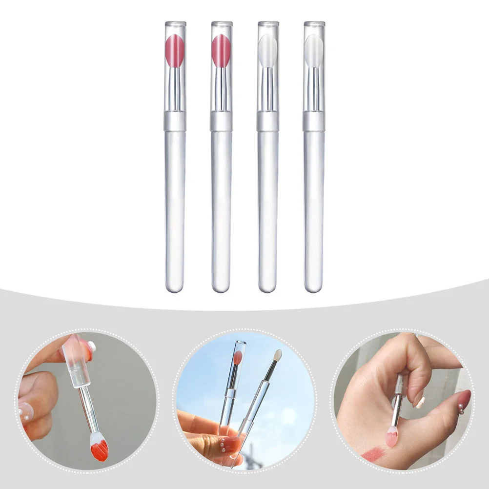 4 Uds. Pincel de labios de silicona con tapa Mini pinceles maquillaje sombras de ojos herramientas máscara cucharas Gel de sílice uso suministros de lápiz labial