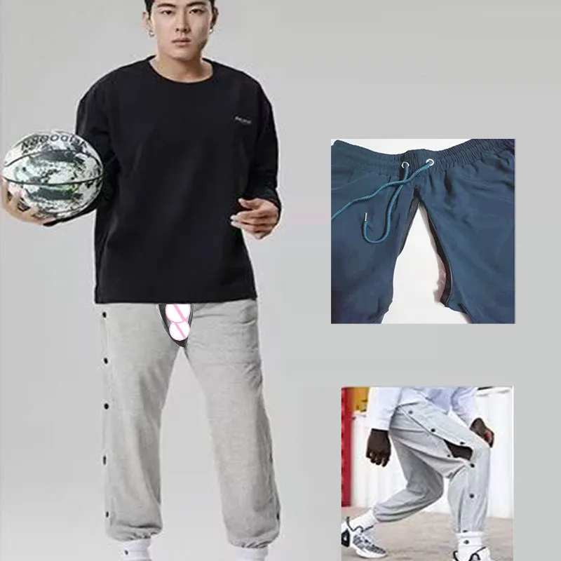 Invisible Open Crotch Outdoor Sex Pants Sports Basketball Men's Trousers Leg Button Open Baggy Summer Fashion Casual Trousers