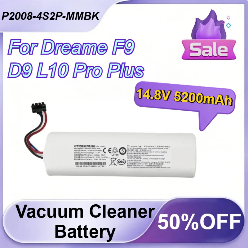 

P2008-4S2P-MMBK 14.8V 5200mAh Rechargeable Vacuum Cleaner Battery for Dreame F9 D9 L10 Pro Plus RLS3 RLS5 RLS5L RLS5D