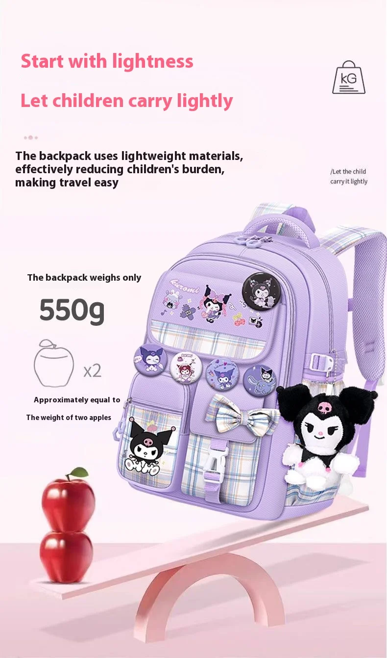 

Sanrio Kuromi Cinnamoroll Schoolbag Cartoon Bag Burden Reduction Lightweight High Capacity Child Backpack School Supplies Gifts