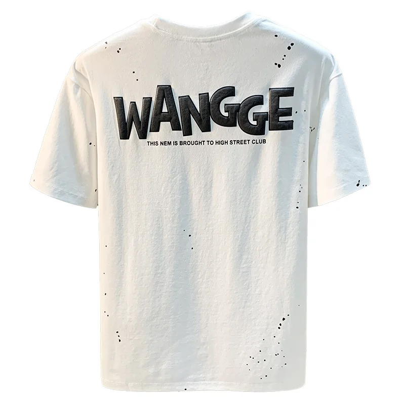 Ink embossed letter short sleeved T-shirt for men in summer, American high-end fashion, casual versatile breathable top