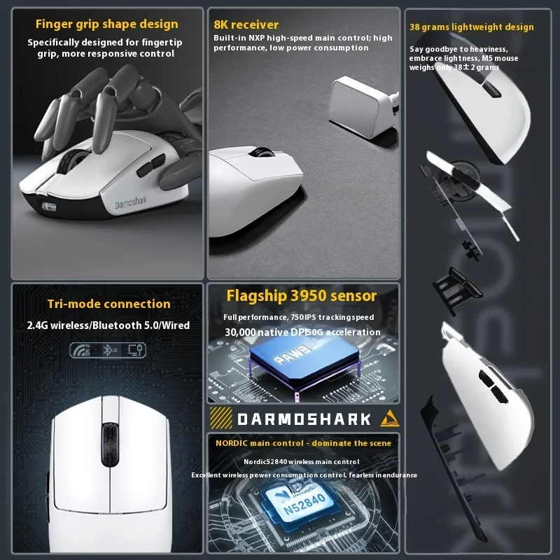 Darmoshark Dharma Shark M5pro Finger Holding Small Mouse Ergonomics 38g Lightweight Wireless Mouse