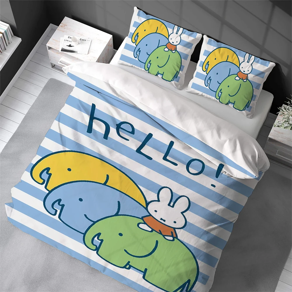 Kawaii M-Miffy Duvet Cover Set Home Style Bedding Soft Laundry Cotton Bed 3 Piece Set Student Dormitory Gift
