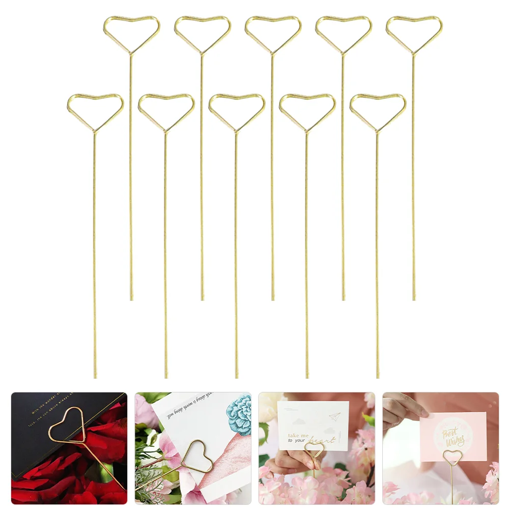 10 Pcs Card Holders Pieces Gold Round Gift Cards Metal Floral Picks Straight Head Flower Hanging Picture Display Postcards