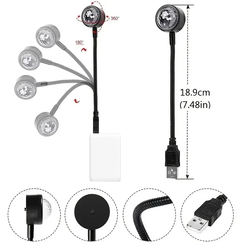 Dj Lighting Sound Party Auto USB Mini Disco Ball Lights RGB Multi Color Car Atmosphere Room Decorations Lamp Magic Strobe Light