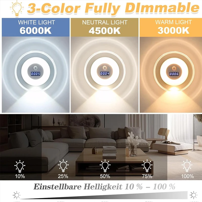 LED Wall Sconces, Built‑in Clock Sensor Smart Remote Control 3‑Color Temperature Dimmable Rechargeable Spotlight Night Light for Bedroom Bedside Picture Closet Dressing Table