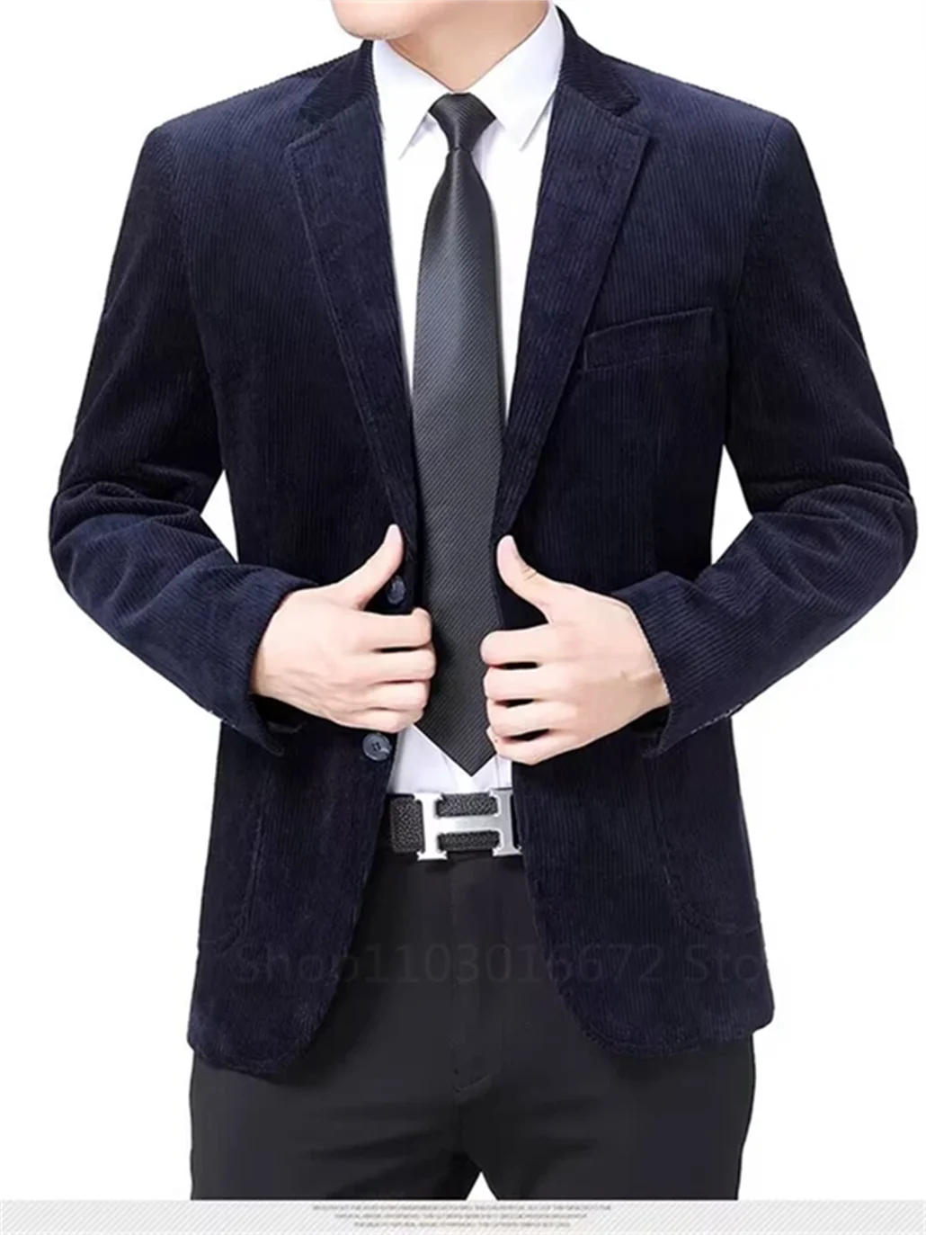 1Pieces Navy Brand Corduroy Business Blazer Men Spring Autumn Vintage Mens Jackets Cotton Casual Slim Fit Suit Male Blazer