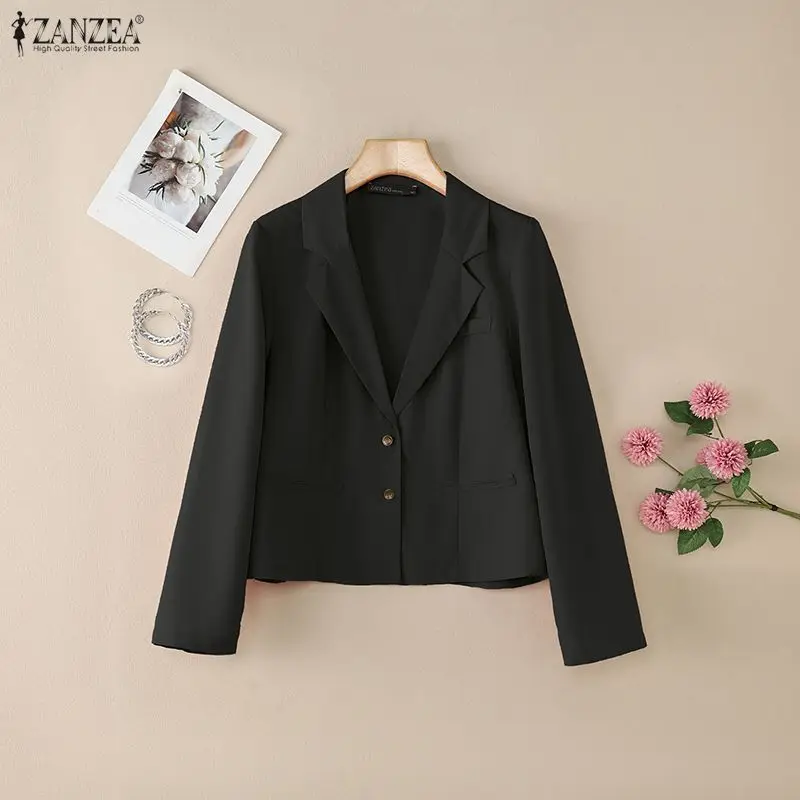 

Women's Office Wear Black Blazer Autumn Elegant Long Sleeve Lapel Neck Solid Casual Short Jackets ZANZEA Woman Clothes Outerwear
