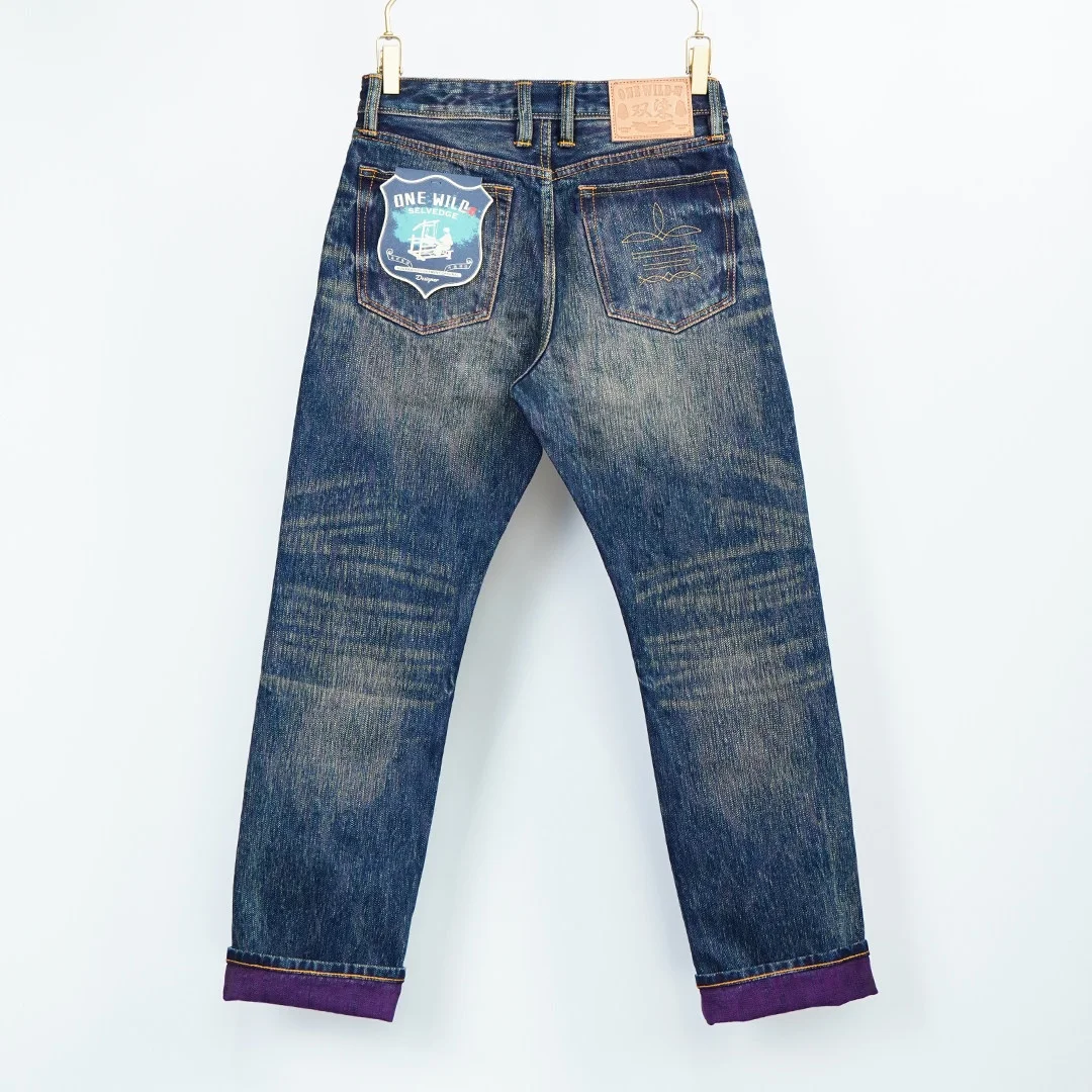 18oz Selvedge Denim Jeans for Men Purple Indigo Relaxed Straight 100% Cotton Washed Heavyweight American Vintage Casual Pants