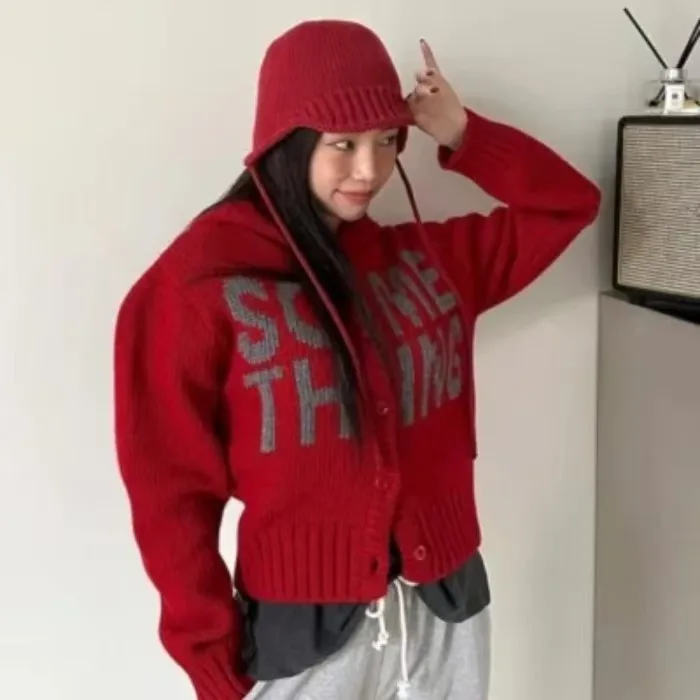 Sudadera con capucha con estampado de letras Blo de Color Retro coreano Sle, suéter de punto para mujer, ropa de abrigo versátil larga de invierno nueva llegada