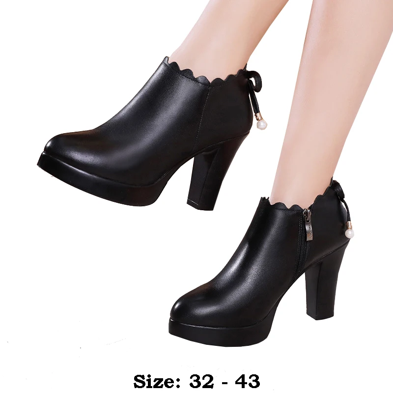 

High quality short ankle leather boots for women 6cm 8.5cm 10cm high heel platform 2024 autumn winter 32 33 43 elegant shoe