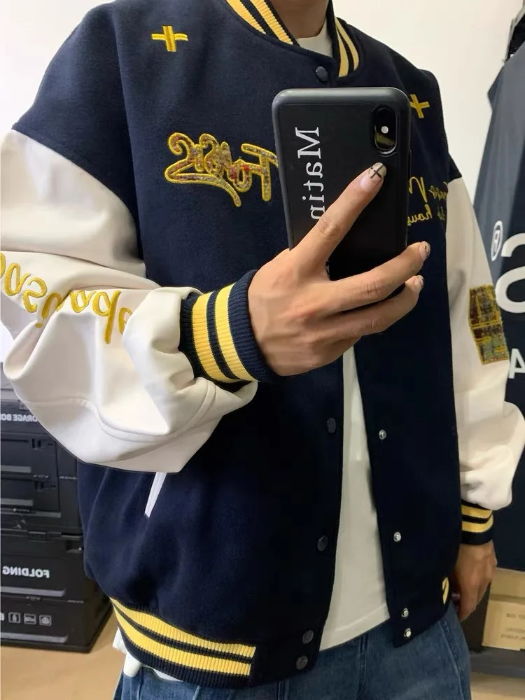 

Американский Sle Thiened oulder Stitching Design Свободная повседневная верхняя одежда для парного бейсбольного джата для мужчин осень-зима