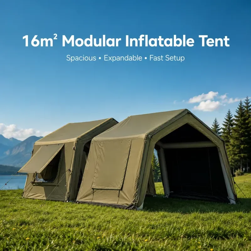 6-12 Person 16 Modular Inflatable Tent 8+8 Expandable 16cm Air Beam 0.6mm PVC 4-Season Waterproof 3-Layer Windows