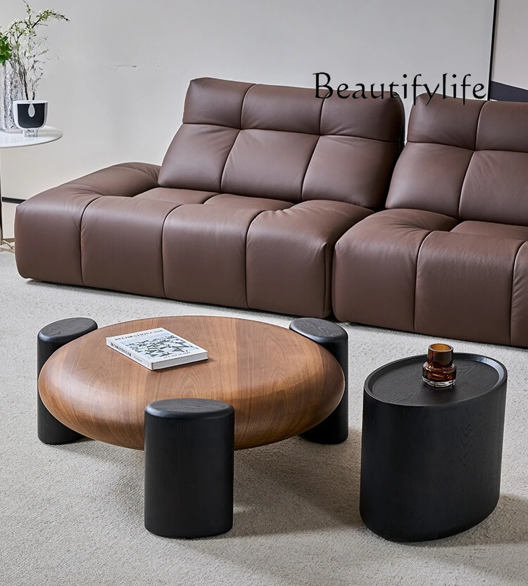 

Solid wood Italian minimalist round black walnut coffee table combination modern simple living room home coffee table