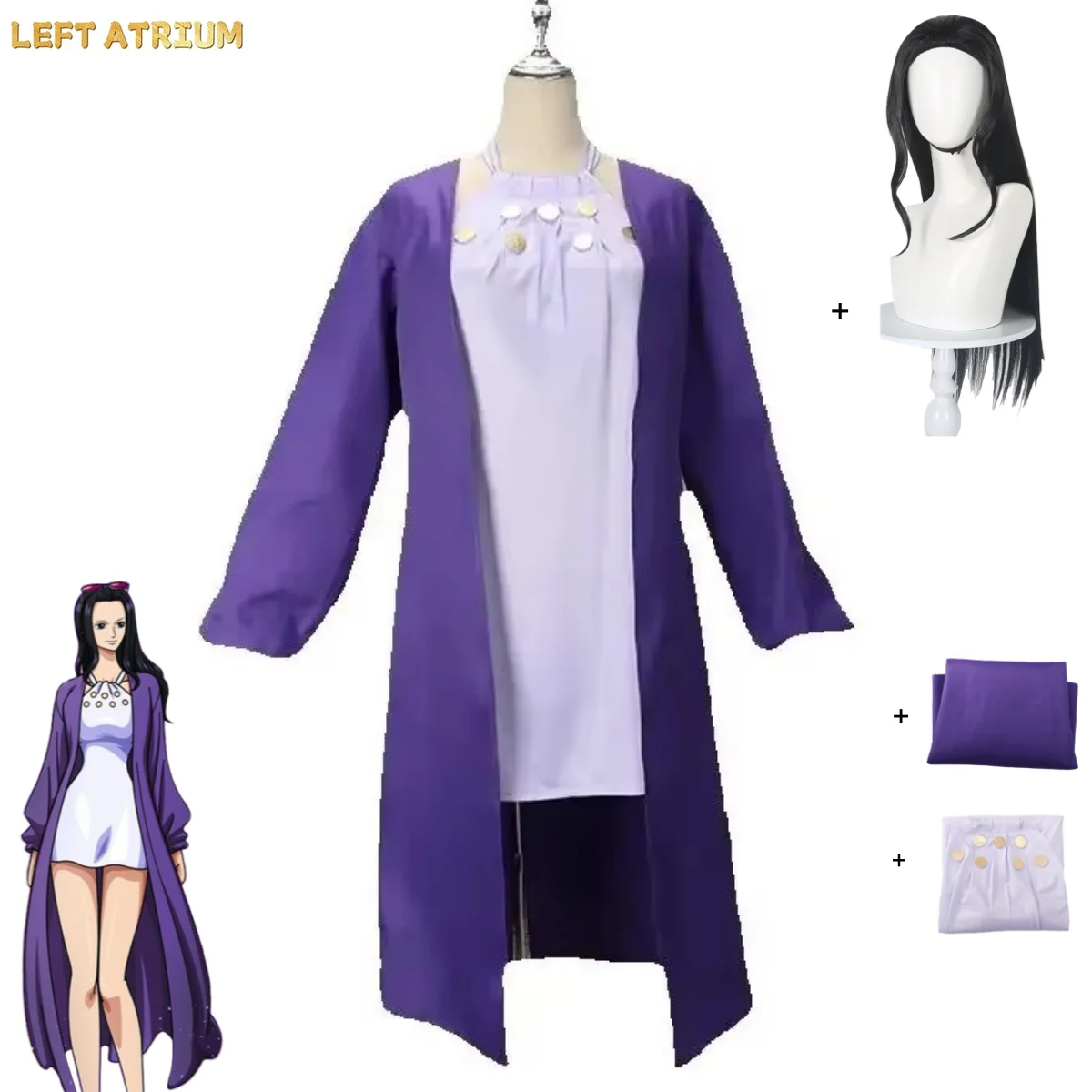 

Anime Nico Robin Cosplay Costume Miss Allsunday Purple Coat Shawl Strap Dress Wig Adult Woman Sexy Carnival Party Suit
