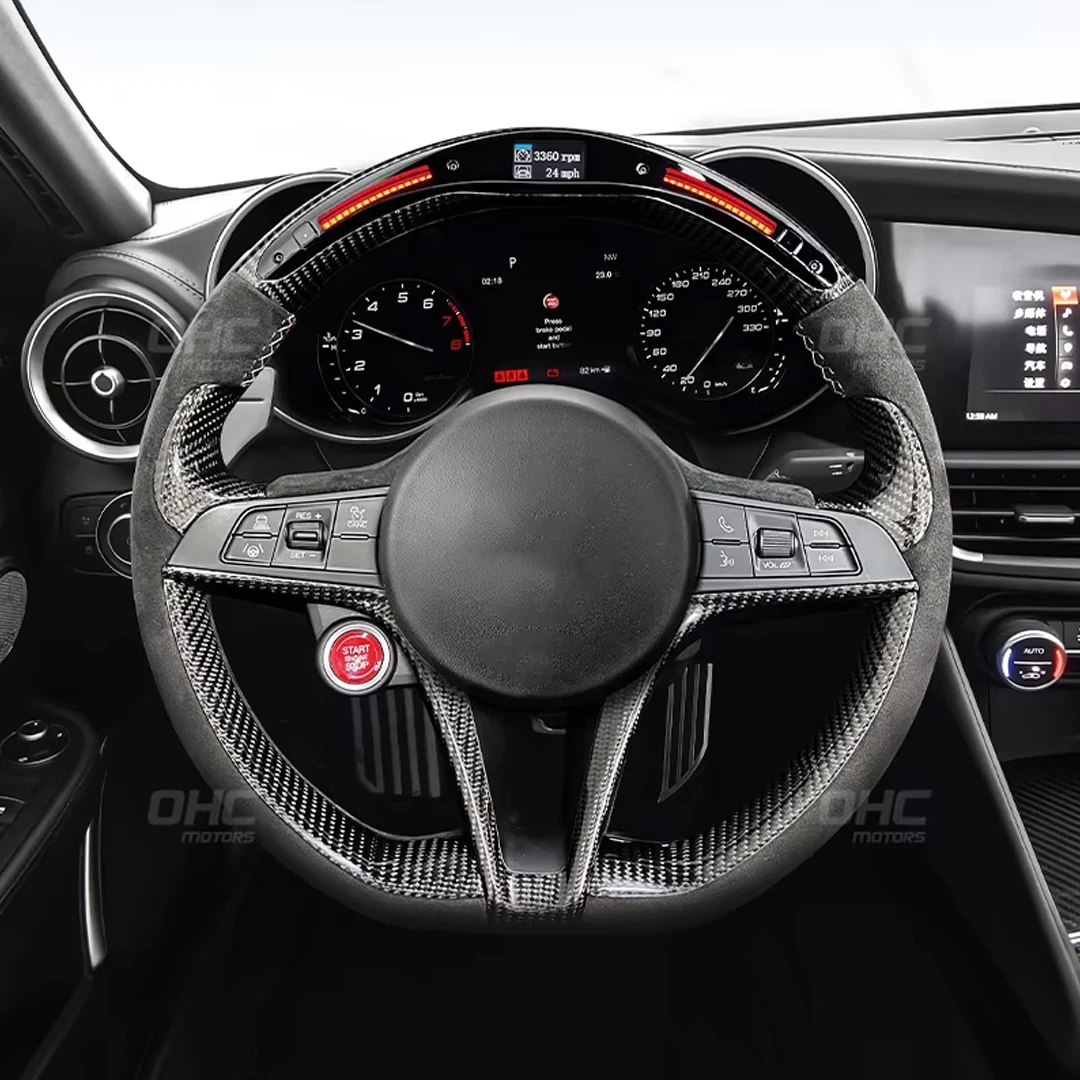 

OHC 100% реальное углеродное волокно кожа Алькантара светильник гоночное рулевое колесо, совместимое с Alfa Romeo Giulia Stelvio 2017-19
