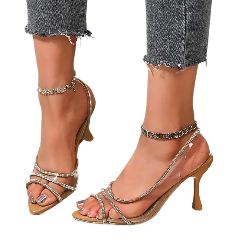 Women's Shoes 2025 Brand Peep Toe Women's Slippers Fashion Crystal Office and Career New Plus Size Best Seller Heeled Sandals