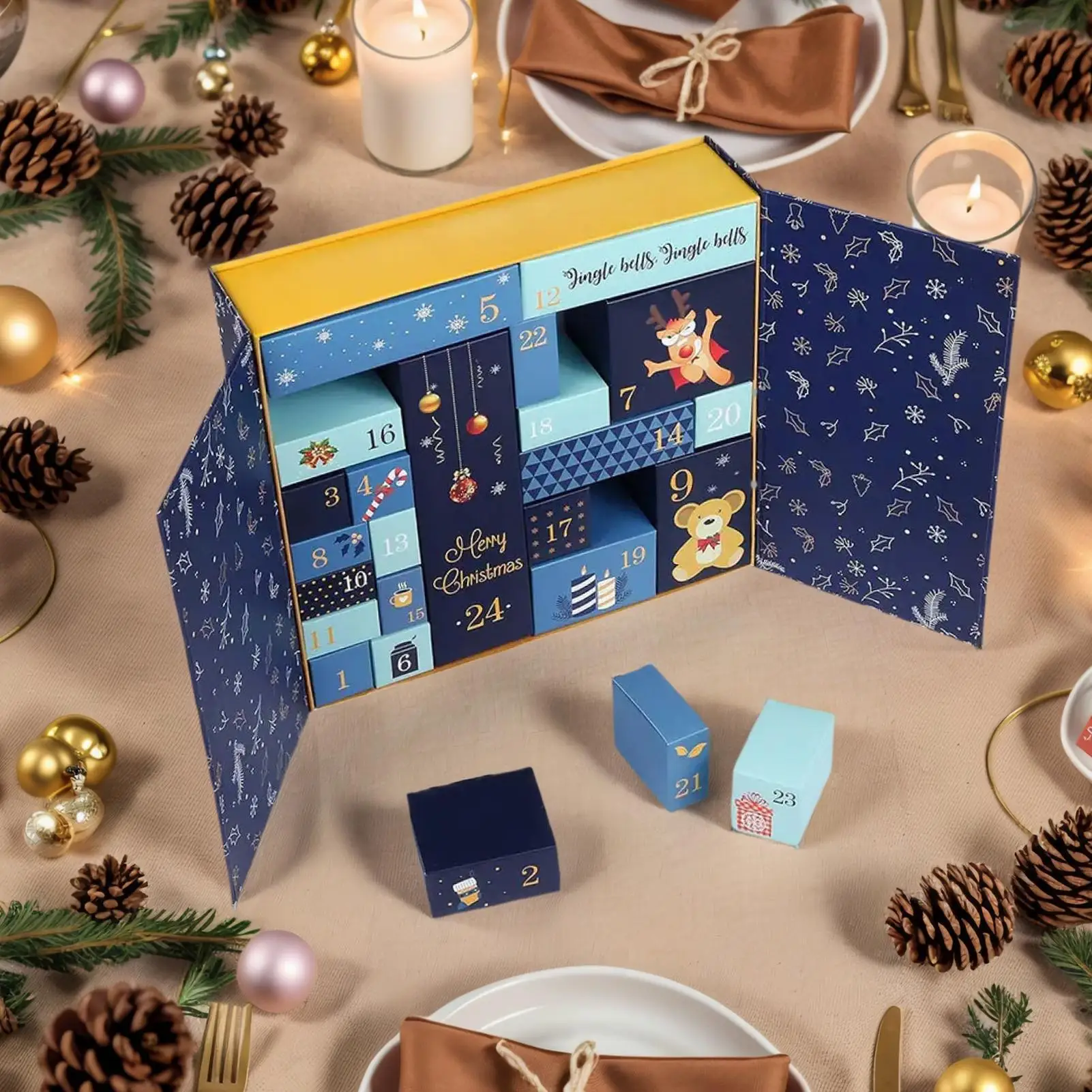 24 يوما إعادة الملء التقويم صناديق عيد الميلاد فارغة العد التنازلي التقويم طوي السنة الجديدة عطلة صندوق ل مدفأة نافذة الحلوى #4