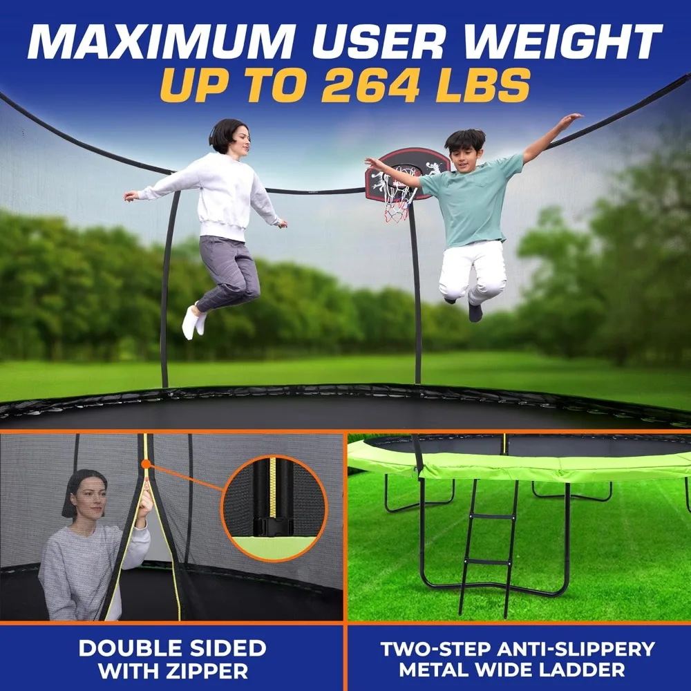 Pumpkin Trampoline with Basketball Hoop & Inner Enclosure - Safe, Durable,Family Fun - Heavy Duty Galvanized Springs