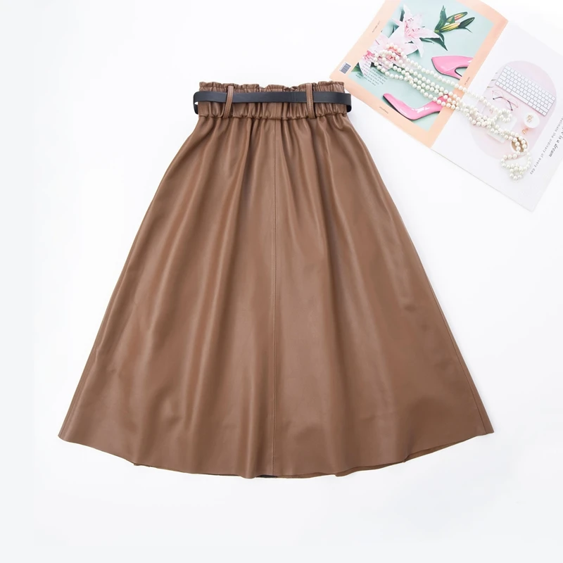 

eepskin Leather A-Line Skirt High Waist Women's Faion Spring Autumn Season Simple Sle Commute eep Leather Skirt