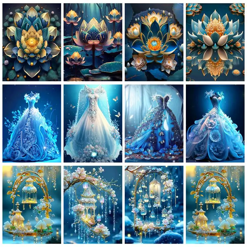 RUOPOTY Oil Painting By Numbers Blue Wedding Dress HandPainted On Canvas Oil Picture Drawing Coloring DIY Crafts By Number Kits