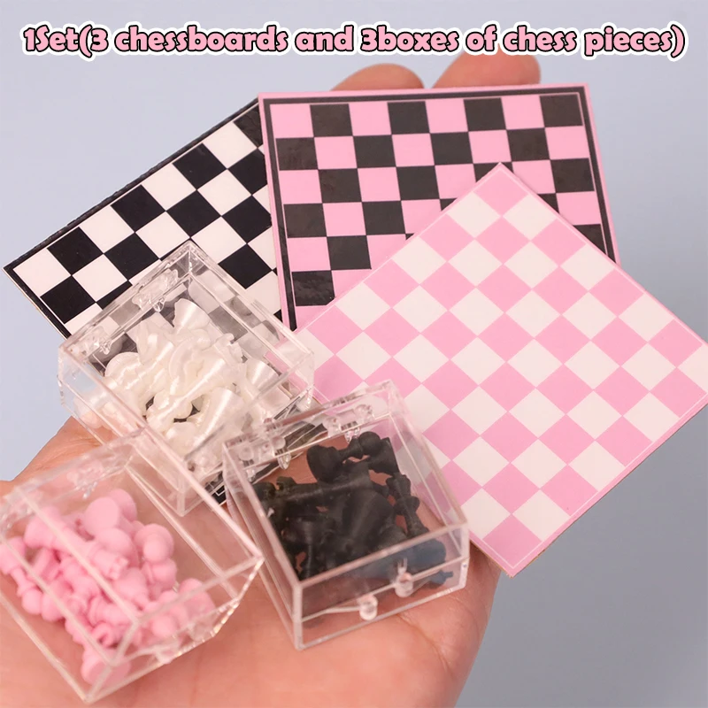 1Set 1:12 Dollhouse Miniature International Chess Checkerboard Set Dollhouse Home Scene Decorations Kid Pretend Play Toys