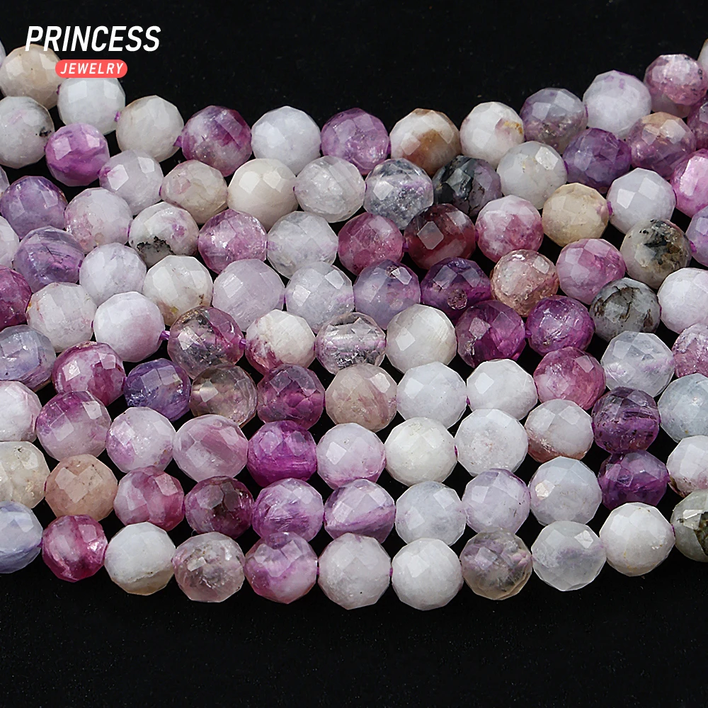 A+ Natuurlijke Paarse Lepidoliet Facet 3mm 4mm Facet Kralen Losse Edelsteen Kralen voor Sieraden Maken Kristal kralen DIY Accessoires