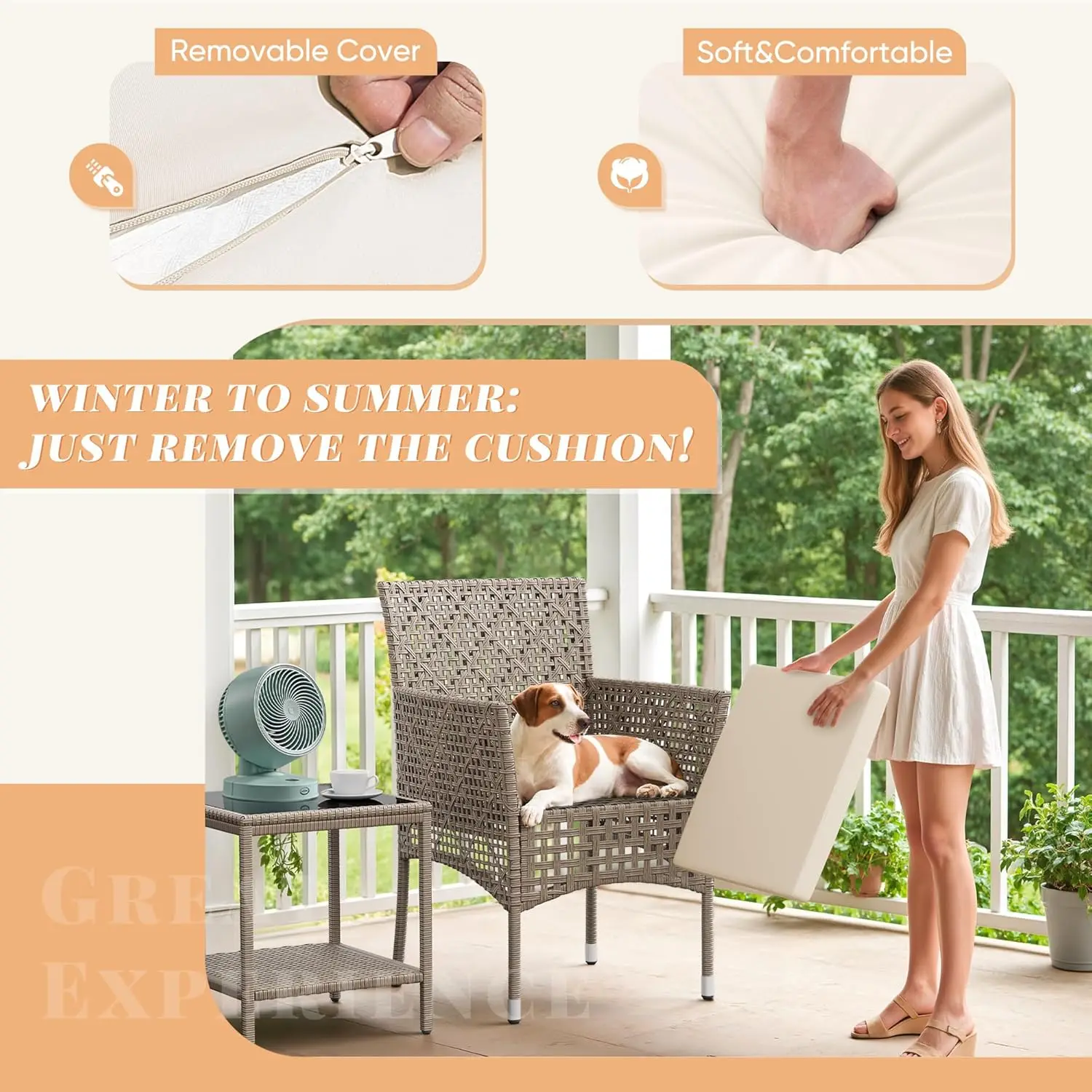 3-Piece Patio Furniture Set,Outdoor Wicker Conversation Furniture Sets Modern Star-Patterned Openwork Rattan Chairs with