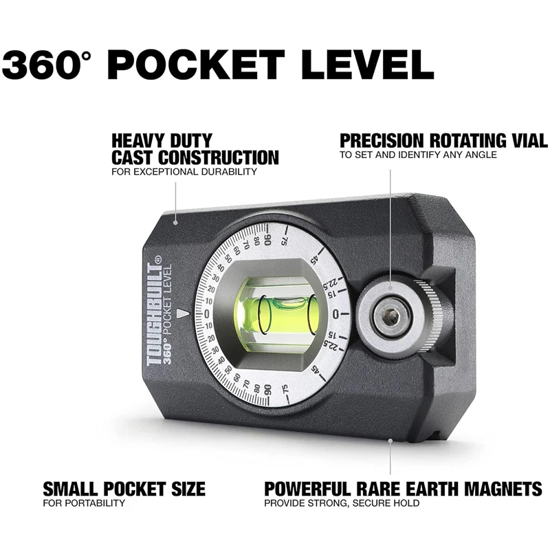 TOUGHBUILT TB-H2-L-4R 360° Degrees Pocket Level Magnetic Level Durable Tool Accessories
