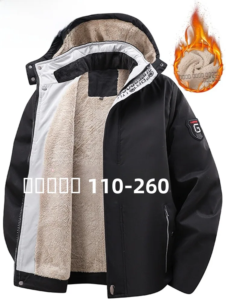 

MoChao Large Size Lamb Velvet Jaet Men's Autumn Winter Loose Fce Thiened Warm Cold Resistant Casual Hooded Coat