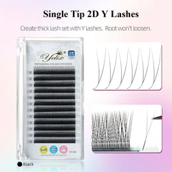 Yelix Single Tip 2D Y Shape Lashes Hand Woven Premium B C D L M Natural Eyelashes Extension Supplies Makeup Mesh Net Cross Lash
