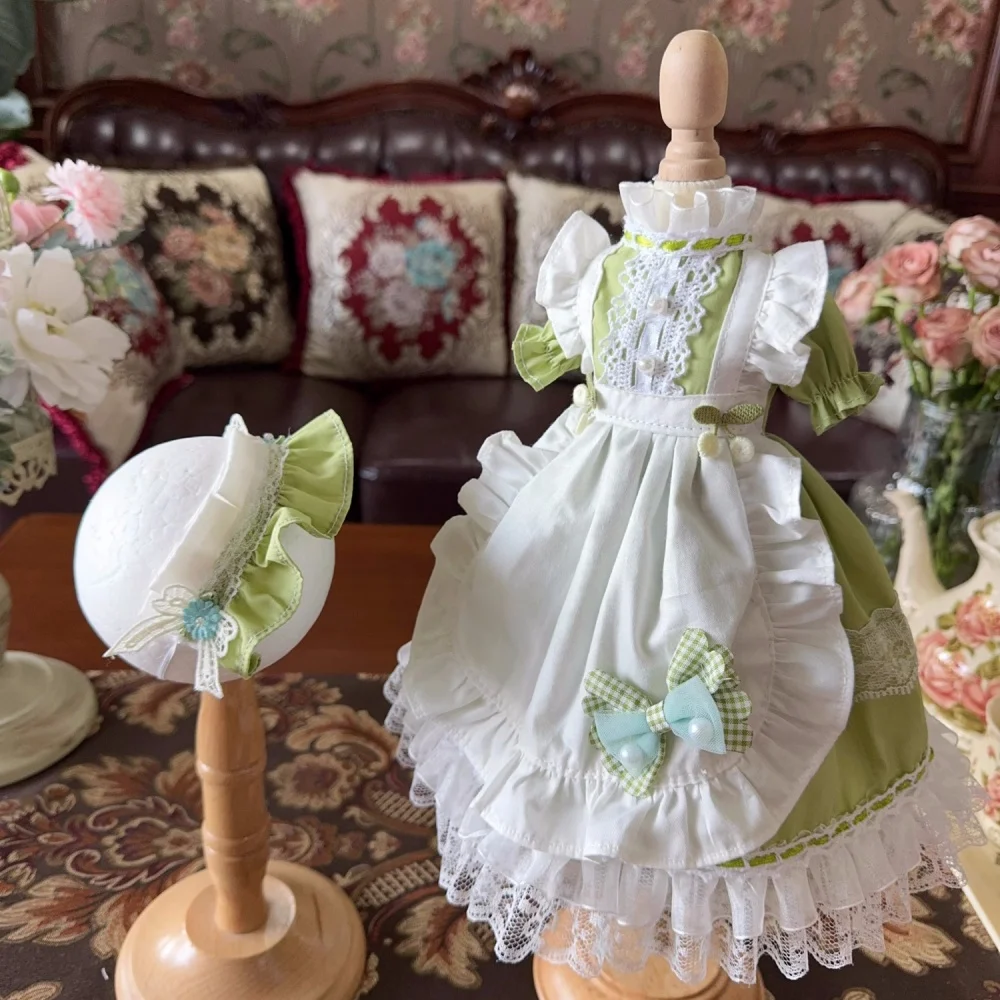 BJD doll clothes fit into 1/3 1/4 1/6 Blythe size light green short sleeve bow long skirt dress doll accessories