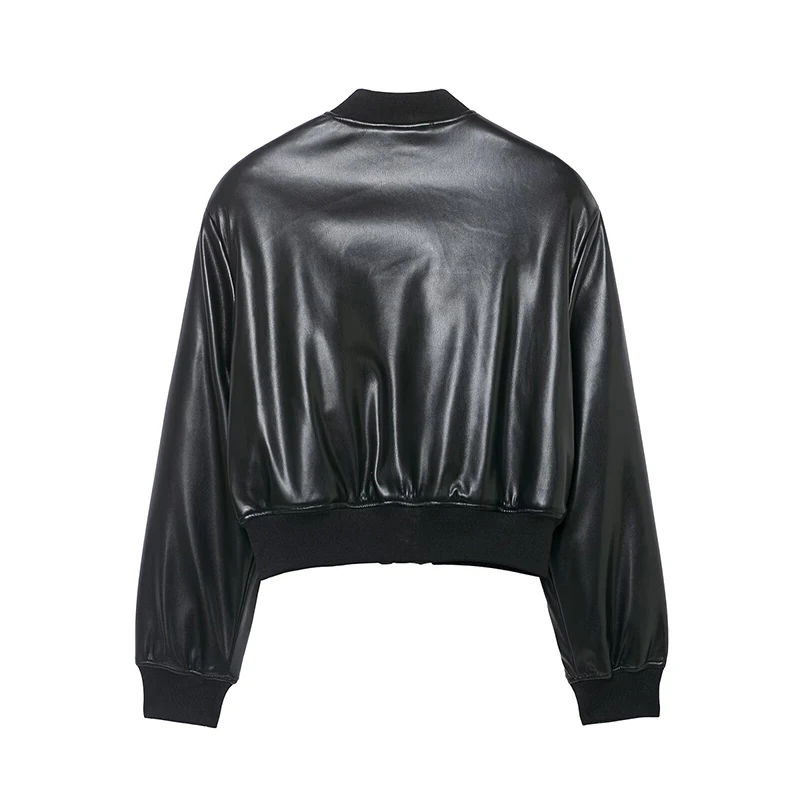 Willshela Moda donna con tasche PU Nero Cerniera frontale Bomber Giubbotti Vintage O-Collo Maniche lunghe Donna Chic Lady Outfits