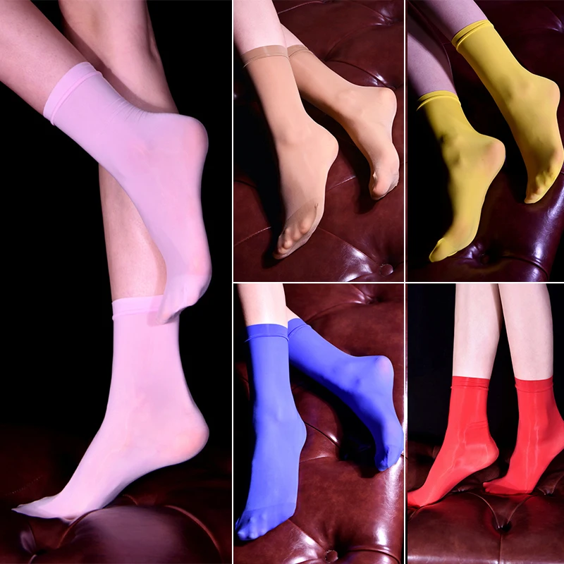 

Comfortable Elastic Ankle Sockcs Breathable Glossy Stocking Leightweight Short Socks Foot Calf Socks Oil Shiny