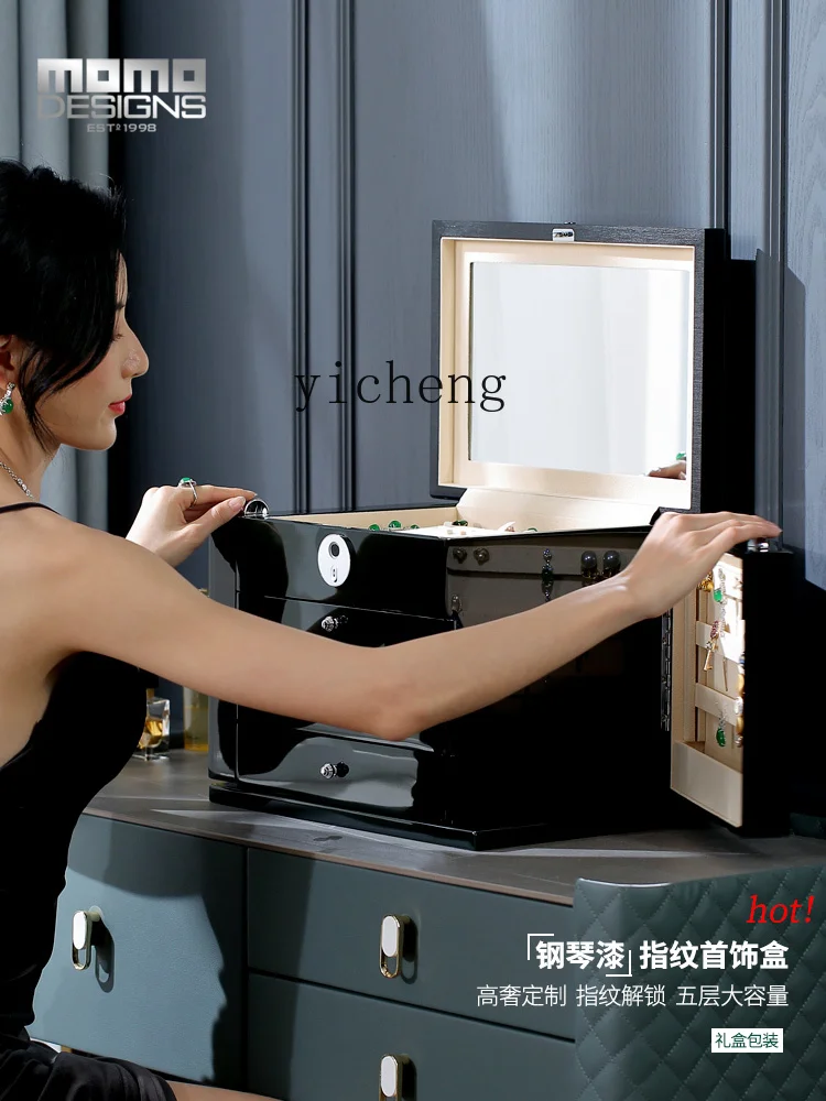 

ZK fingerprint jewelry box light luxury large capacity password lock jewelry exquisite high-end hand jewelry storage box