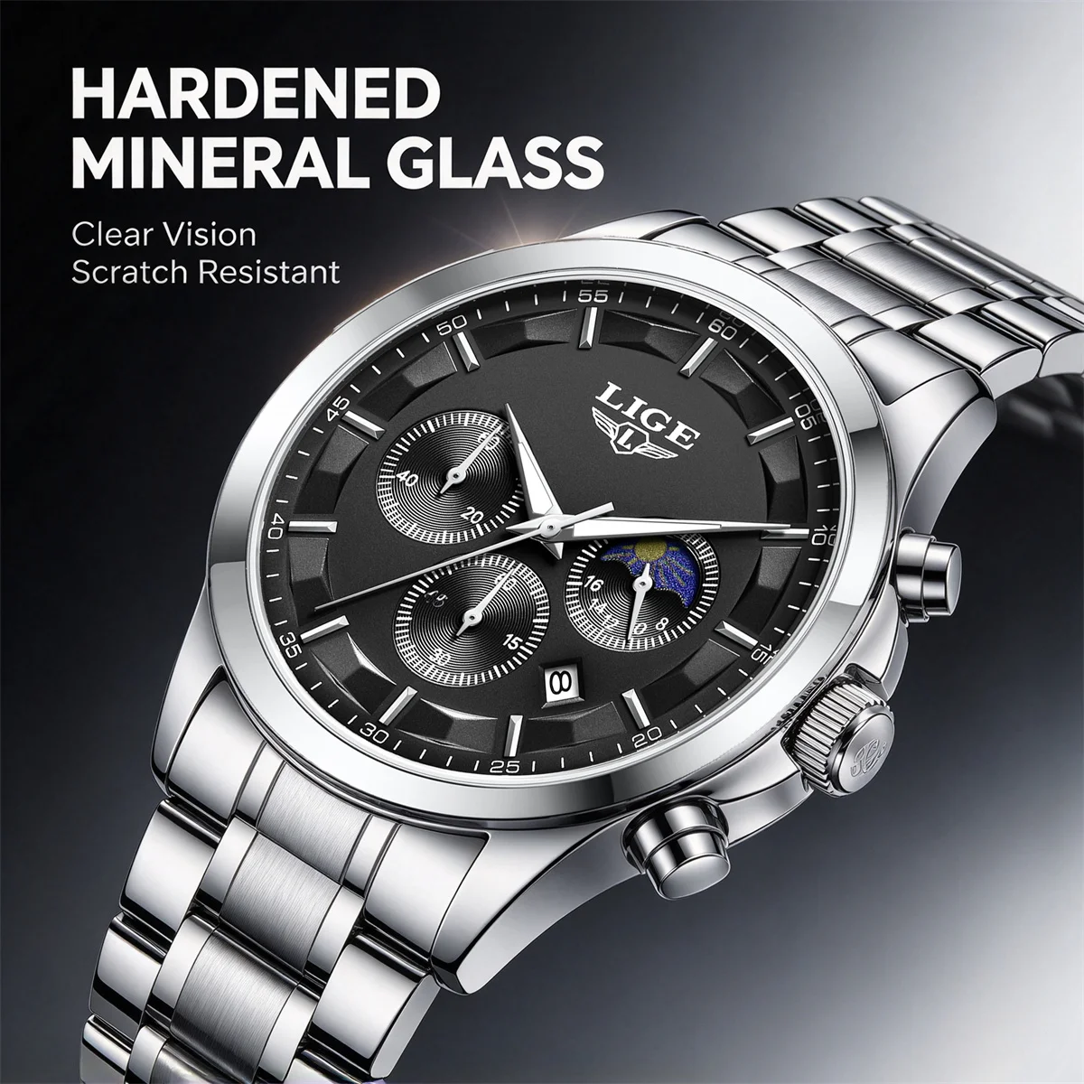 LIGE Top Fashion Men's Watches Waterproof Luminous Stainless Steel Men Wristwatch Chronograph Date Quartz Business Man Watch