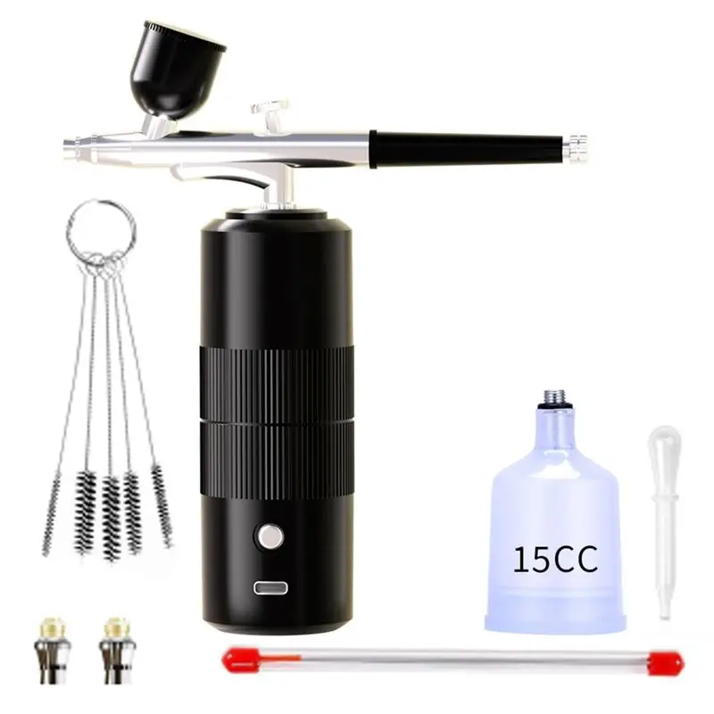 DT75BG Portable Rechargeable Wireless Airbrush with Compressor Double Action Spray Tools for Face Beauty Nail Art Tattoo(Black)