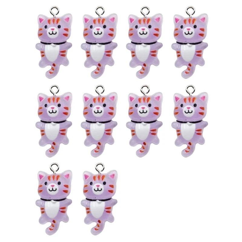

652F Set of 10 Resin Cats Charm for Crafting Sturdy Miniature Cats Pendants in Resin for Artistic DIY Jewelry Makers