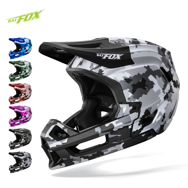 BATFOX Full Face Mountain Bike Helmet MTB DH Sports Motorcycle Riding Bicycle Drop resistant impact safety protect equip