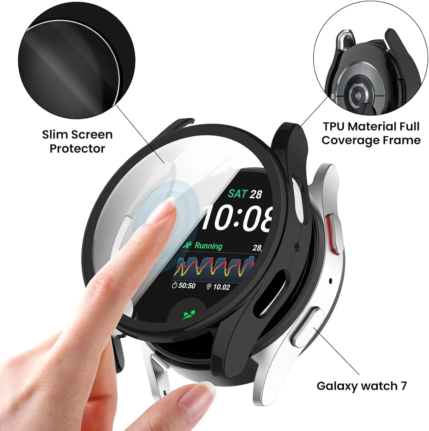 Watch Case for Samsung Galaxy Watch 4/5/6/7 40mm 44mm Screen Protector TPU All-Around Bumper Protective Cover Shell.