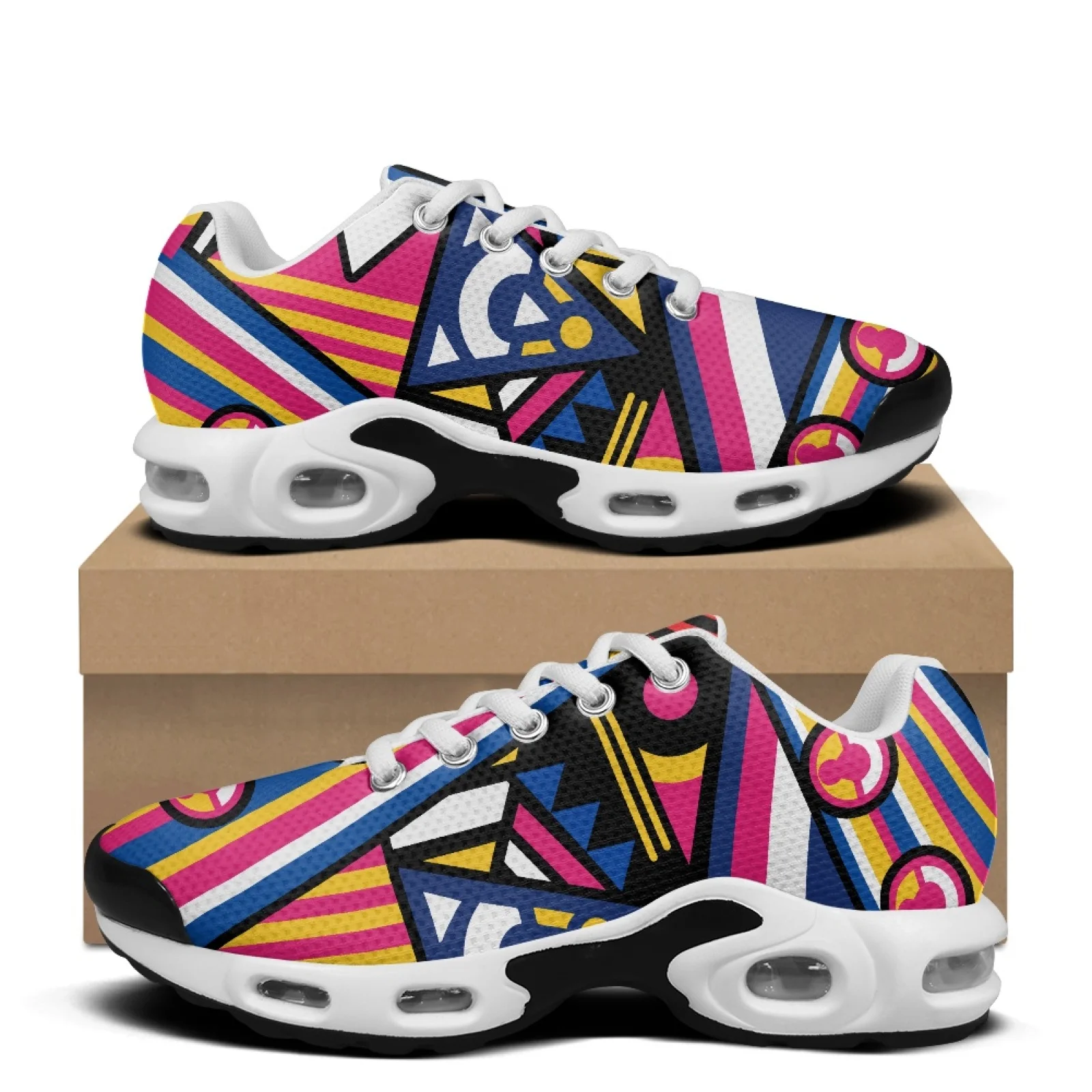 XIXIRIMIDO Abstract Geometry Air-Cushioned Sneakers Women's Running Shoes Men's Commuter Shoe Lightweight Breathable Soft 36-48